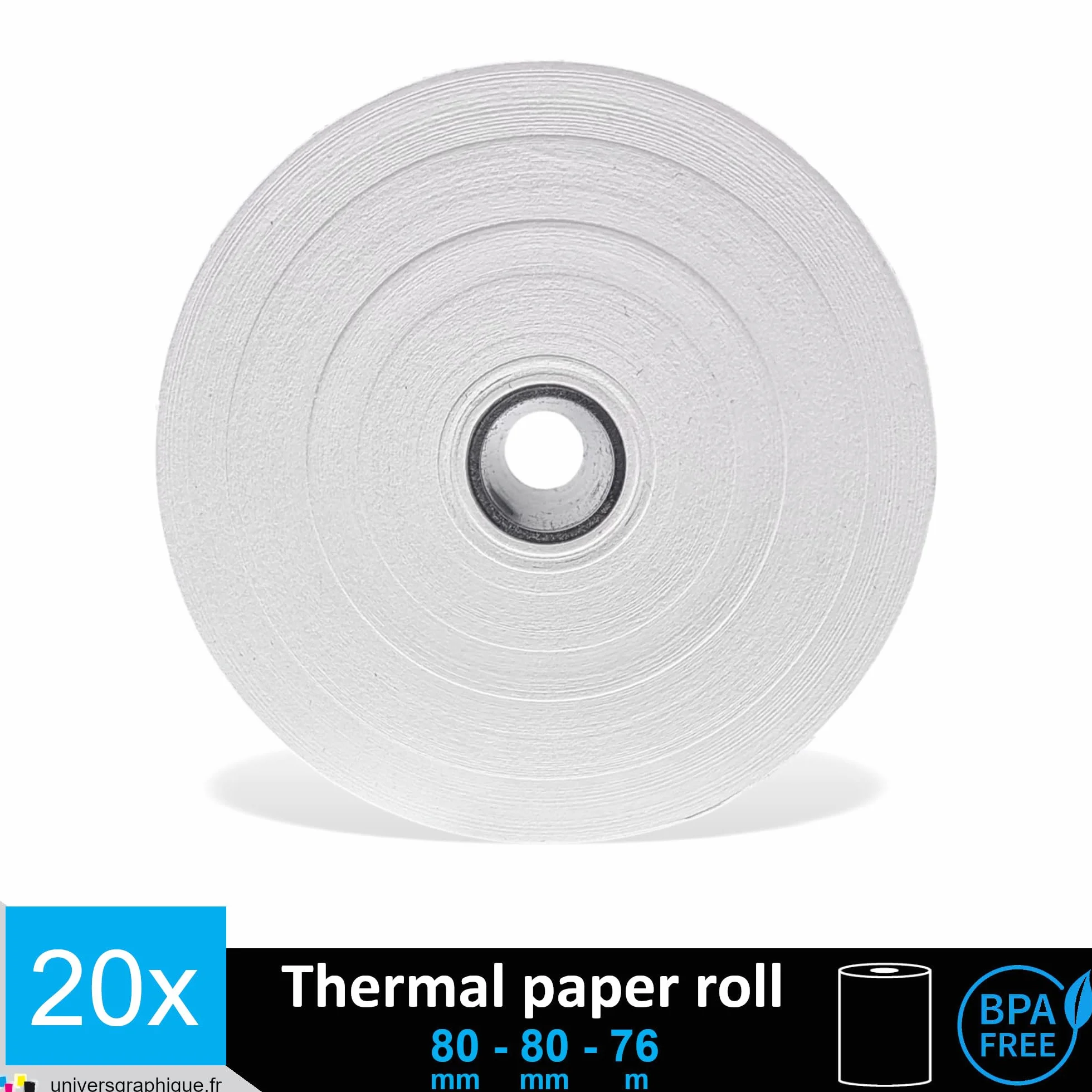 Bobines Papier thermique 80 mm pour EPSON TM-T20II SERIES WELQUIC recharge standard TPV rouleau 80 x 80 x 12 mm 50g