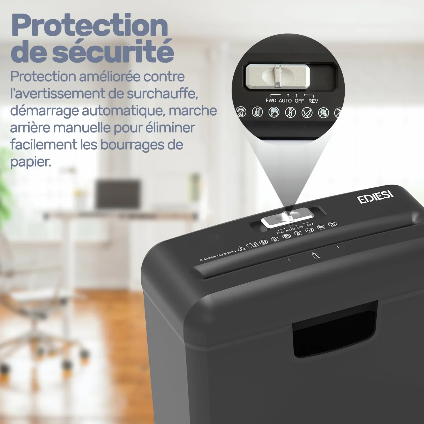Destructeur de Documents 6 Feuilles pour Cartes de Crédit CD DVD Portable 10 Litres