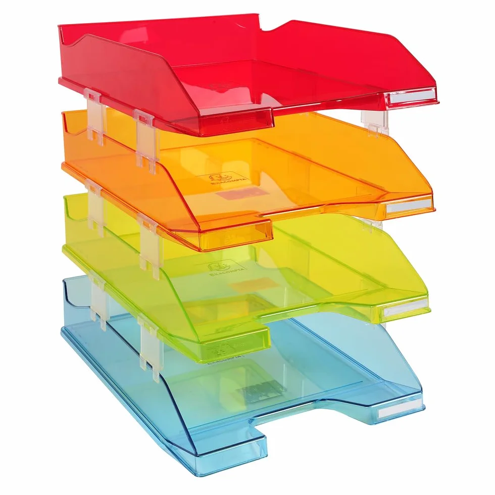 Exacompta Set de 4 corbeilles à courrier COMBO MIDI 34,6 x 25,4 x 24,3 cm A4+ translucides