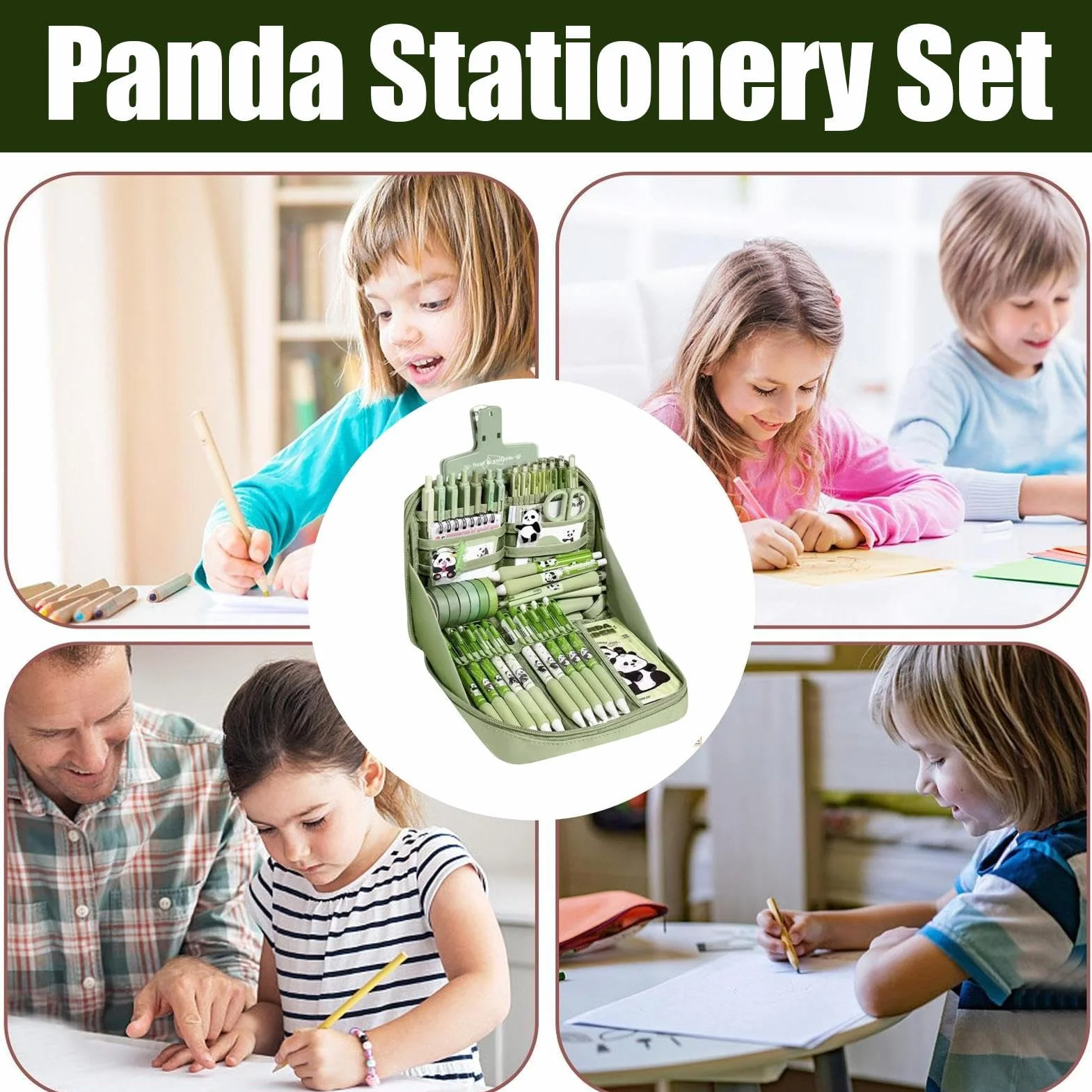 Ensemble de fournitures scolaires panda, kit papeterie avec carnet, trousse, règle, stylos et autocollants
