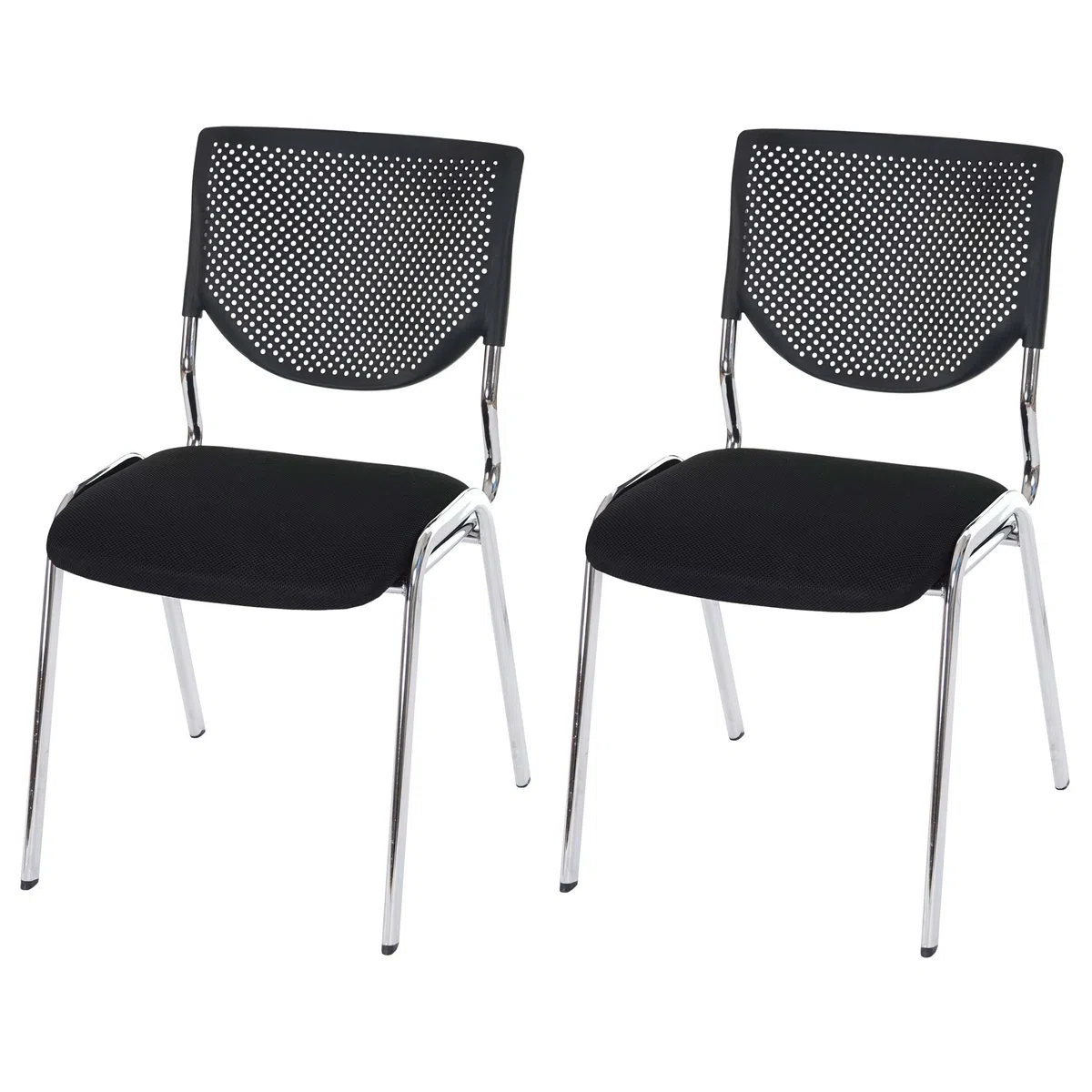 Mendler 2 x Chaise Visiteur T401 empilable Tissu siège Noir Pieds chromés