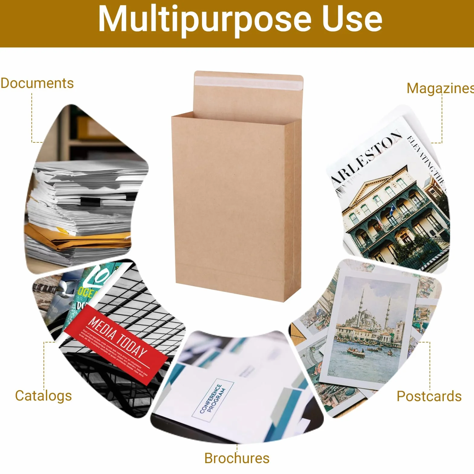 Enveloppes à soufflet extensibles kraft auto-adhésives 23,9 x 33,5 cm Lot de 50 pour documents magazines photos