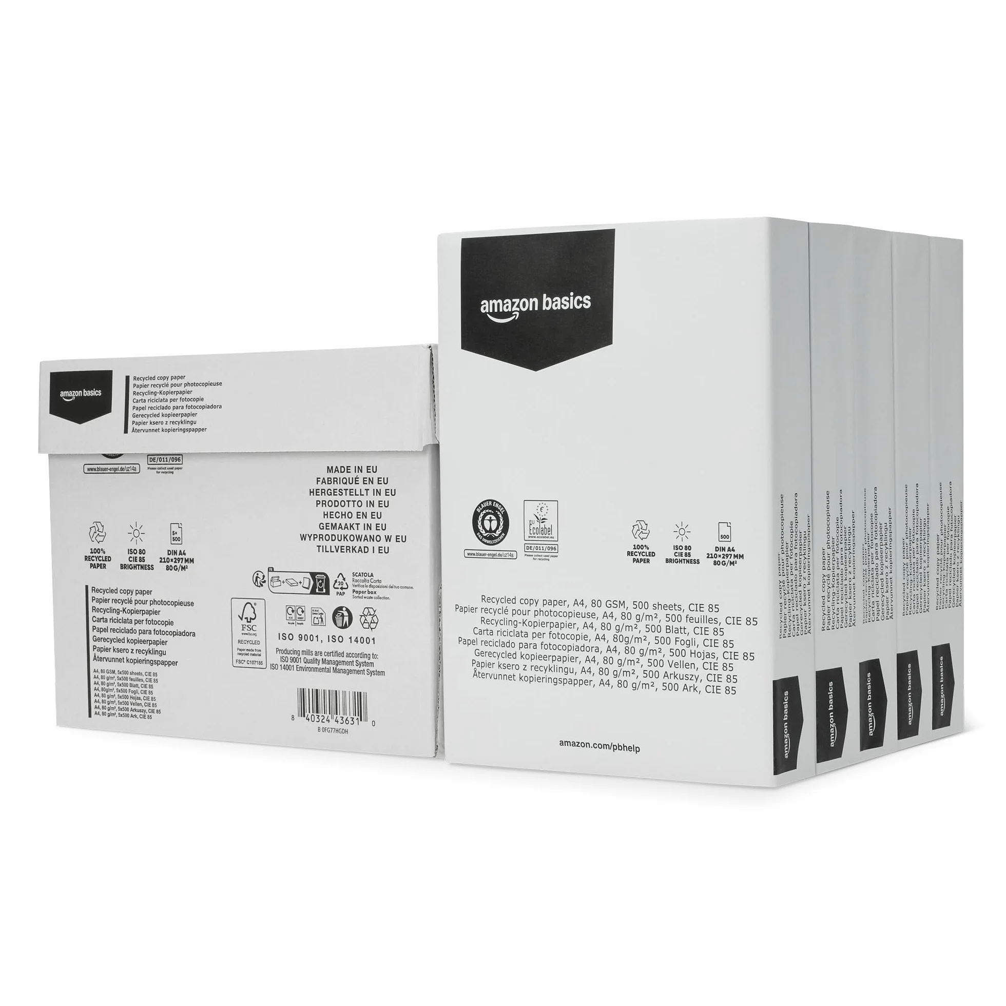 Amazon Basics papier A4 80g recyclé carton 5 ramettes 2500 feuilles