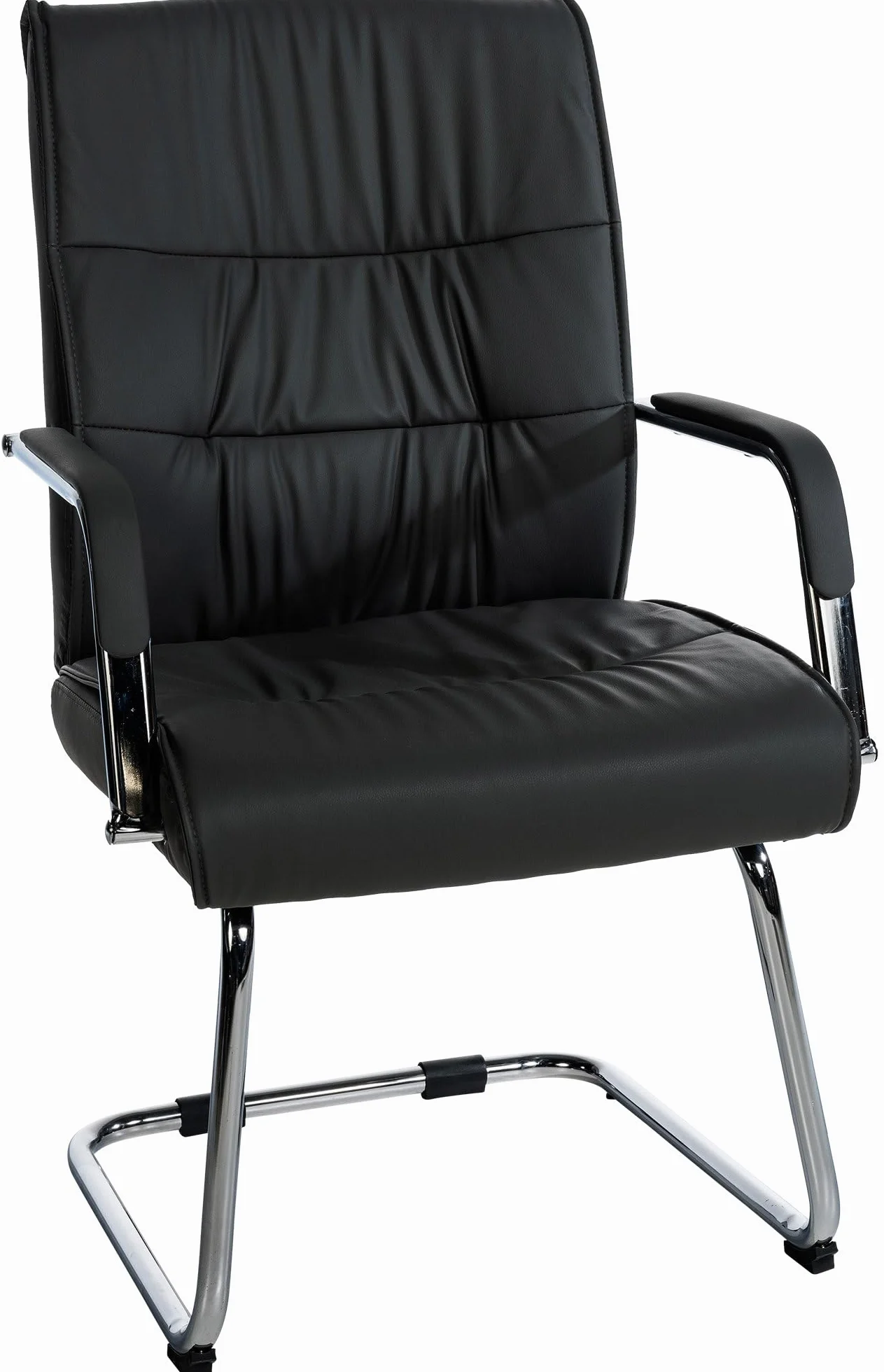CLP Chaise Visiteur Sievert en Similicuir avec Accoudoirs | Fauteuil Luge sur Pičtement en Métal I Assise Et Dossier Rembourrés, Couleur:Noir