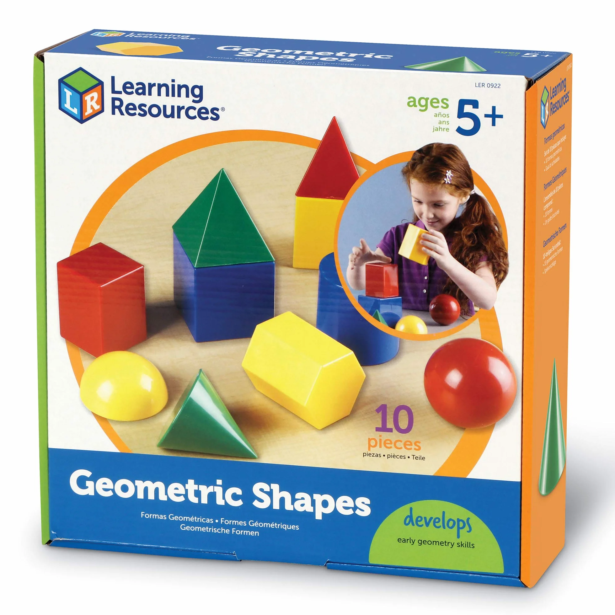 Learning Resources Solides Géométriques 3D Géants, Coffret 10 Pièces, Jouet STEM Enfants Multicolore